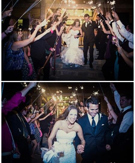 Brianna and and her groom exiting their reception at the Sanders Beach Community Center in Pensacola Florida.