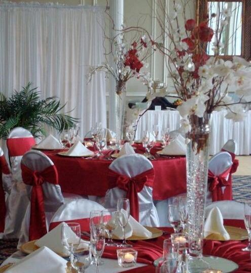 Drapery wall wedding reception — White linen wedding drapery wall at the NAS Officers Club.