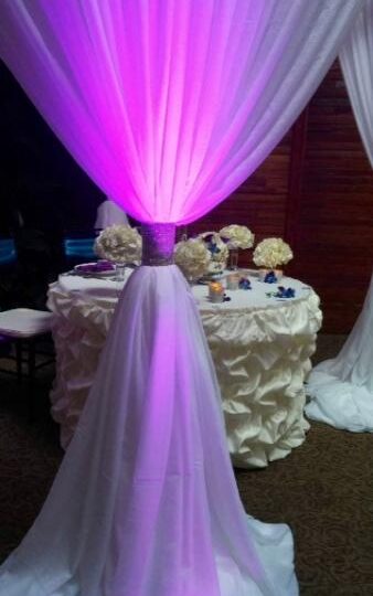 Round chuppah with sheer draping.
