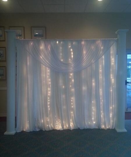 White Linen Wedding drapery wall — At the Yacht Club, Pensacola, Florida
